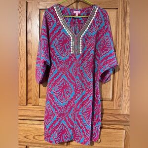 Lilly Pulitzer Wilda Caftan Dress in Snorkel Blue Reef Madness Print Size M